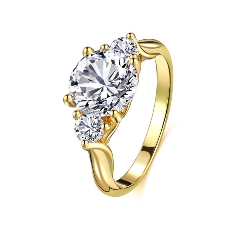 S925 Sterling Silver 14k Gold Plated Ring Round Zirconia Ring - Image 3
