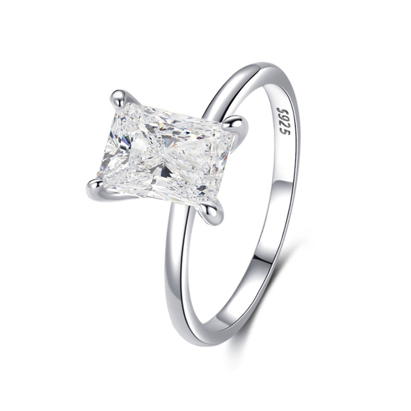 S925 Sterling Silver Ice Flower Cut Ring Women's Zirconia Gold Plated Ring - Image 4