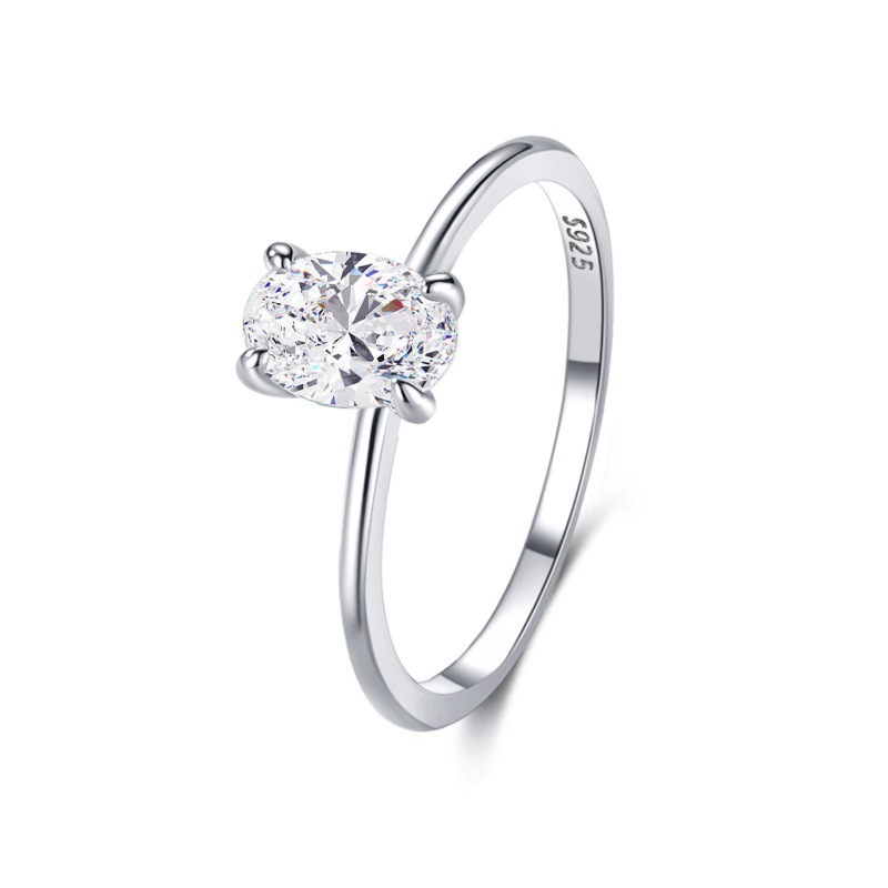 Zircon Ring Women S925 Sterling Silver Four-claw Egg-shaped Ring - Image 2