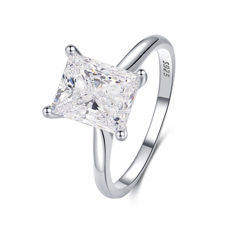 S925 sterling silver square rings four-claw inlaid zircon ring - Image 2