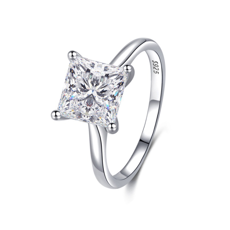 S925 sterling silver princess square four-claw inlaid zircon ring - Image 2