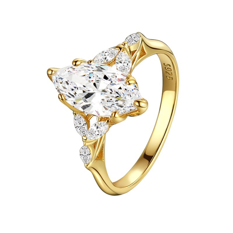 S925 sterling silver ring zircon pear-shaped classic six-claw ring - Image 2