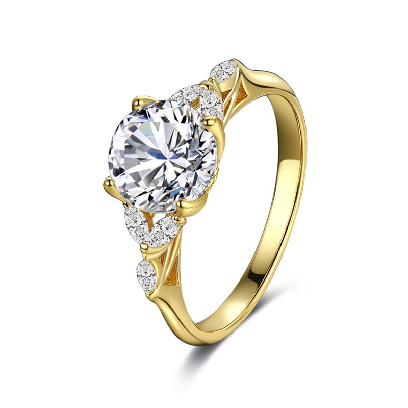 S925 Sterling Silver Four Prong Diamond Ring Round Ring - Image 2