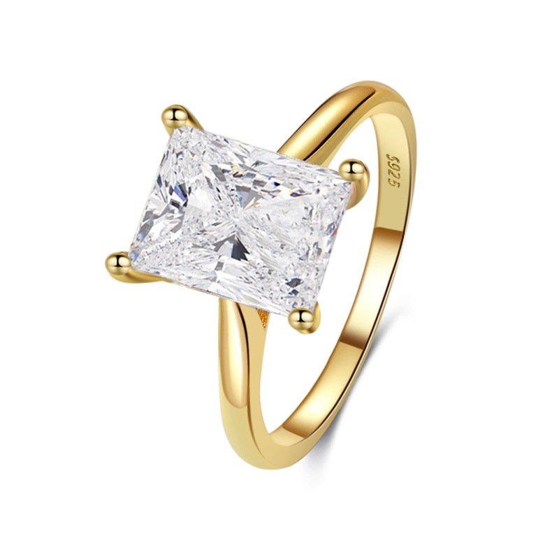 S925 sterling silver square rings four-claw inlaid zircon ring - Image 3