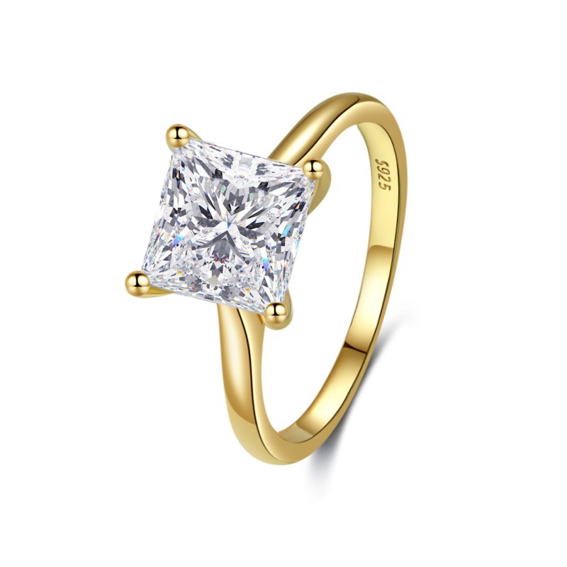 S925 sterling silver princess square four-claw inlaid zircon ring - Image 3