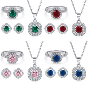 s925 sterling silver white zircon earrings necklace colored gem ring jewelry set