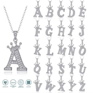 Moissanite Crown Alphabet Necklace S925 Silver 26 Alphabets Pendant Necklace