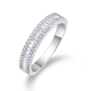 D Color Moissanite Rings S925 Silver Rectangular Diamond Setting Half Eternity Wedding Band