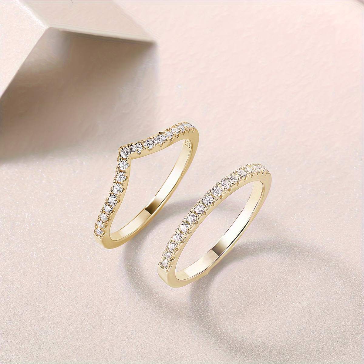 925 Sterling Silver Moissanite Ring 2 Piece Stackable Wedding Engagement Ring with Certificate - Image 5