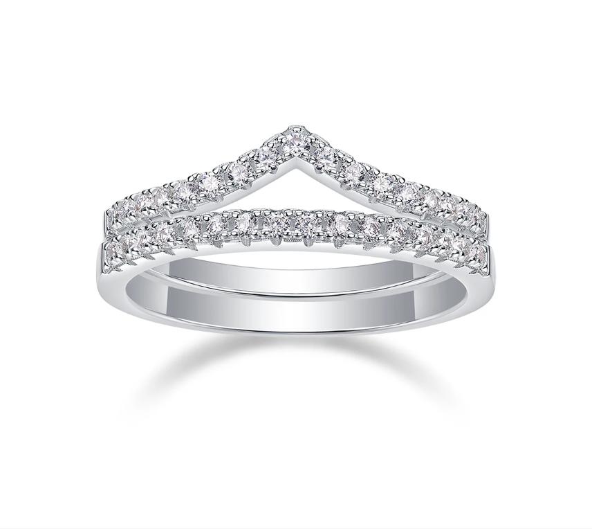 925 Sterling Silver Moissanite Ring 2 Piece Stackable Wedding Engagement Ring with Certificate - Image 2