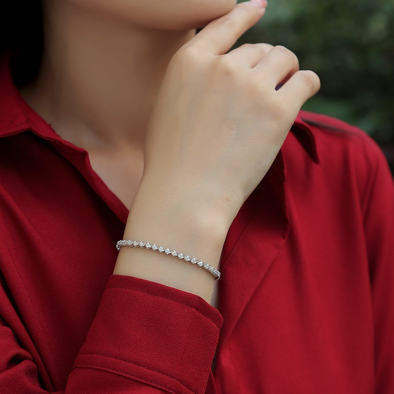 925 Sterling Silver Tennis Bracelet Hip Hop Couple Moissanite Bracelet with Certificate - Image 2