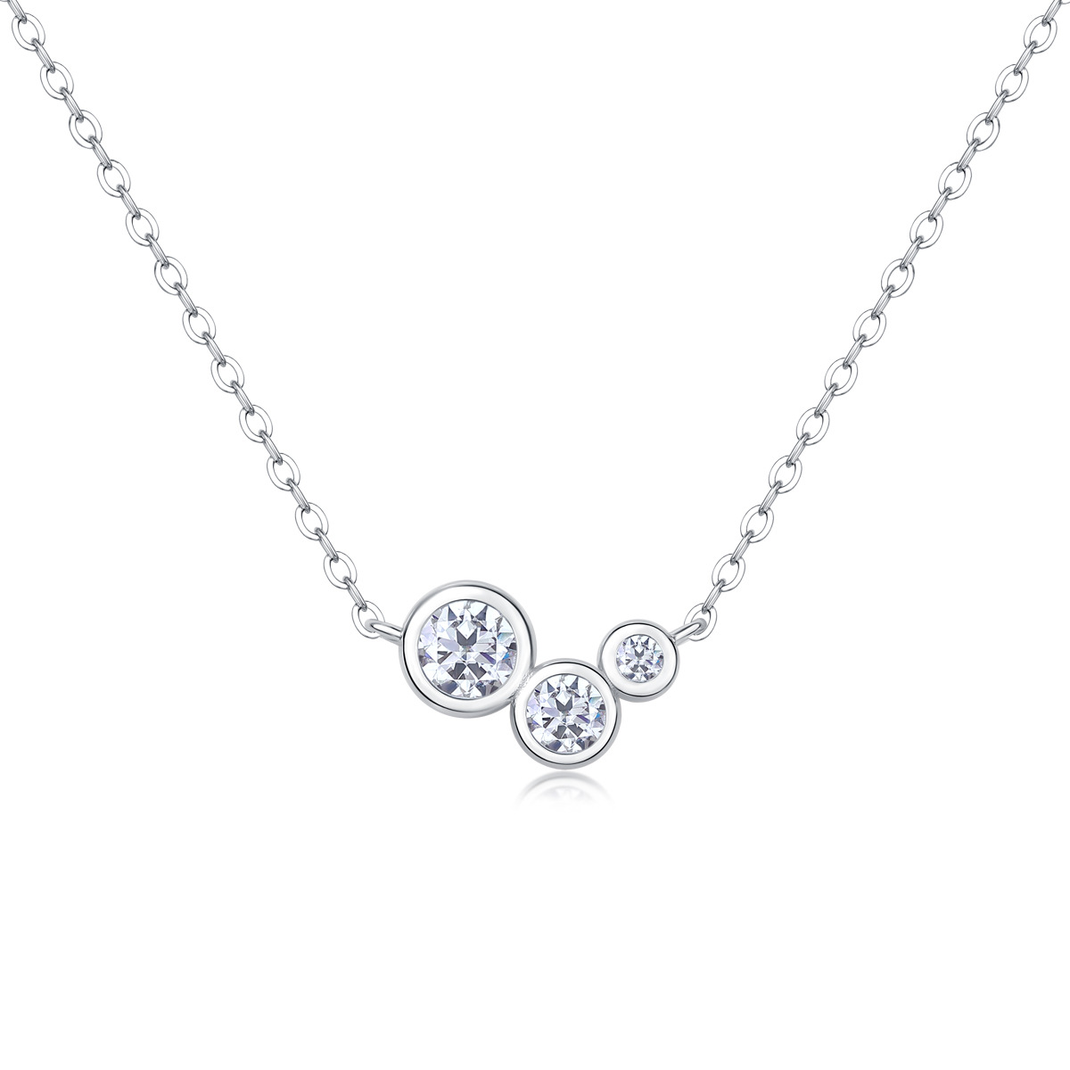 Exquisite Women's Necklace S925 Silver Round Moissanite Cut Diamond Bubble Necklace