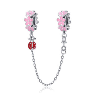 S925 Sterling Silver Beaded DIY Pendant Pink Flowers