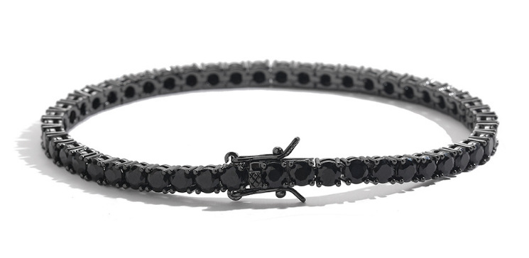 Hip Hop Copper Inlaid Zircon Tennis Chain 3mm4mm5mm Black Single Row Bracelet