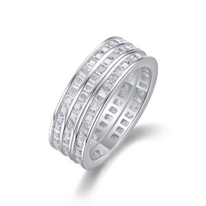 6.48CT D Color VVS1 Princess Cut Moissanite Eternity Band S925 Silver Triple Stacked Rings