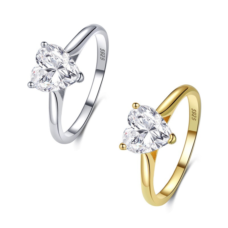 S925 sterling silver women's ring six prongs heart-shaped zircon ring