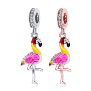 S925 Sterling Silver Beaded DIY Pendant Flamingo