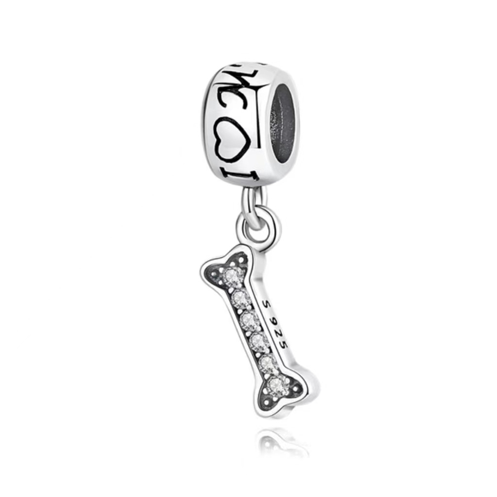 S925 sterling silver beaded DIY pendant love dog bones
