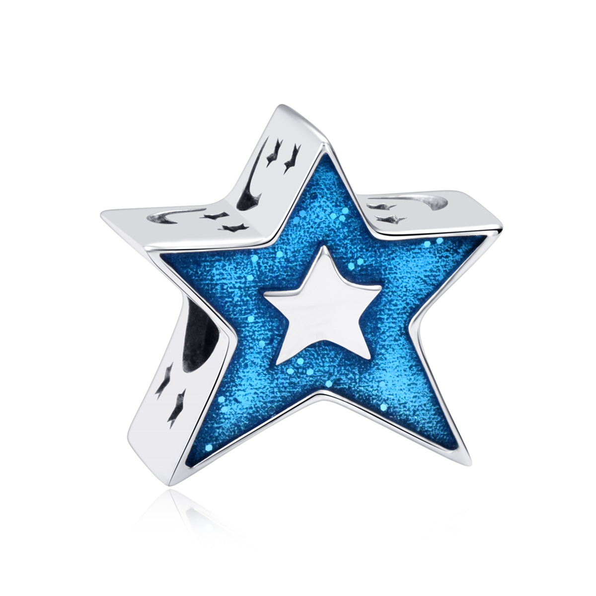 S925 sterling silver beaded DIY pendant pentagram