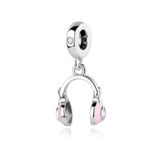S925 sterling silver beaded DIY pendant pink headphones