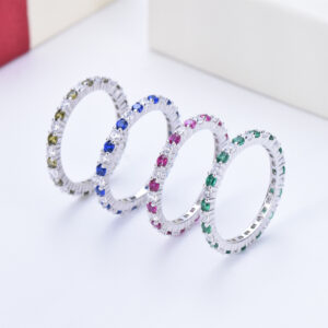 S925 sterling silver diamond colored zircon single row diamond ring