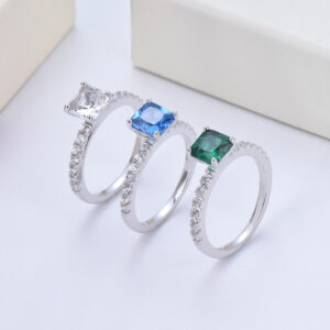 S925 sterling silver vintage green square diamond princess ring four claw inlaid zircon full diamond ring