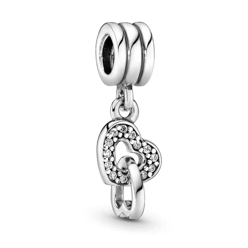 S925 sterling silver beaded DIY pendant heart shaped