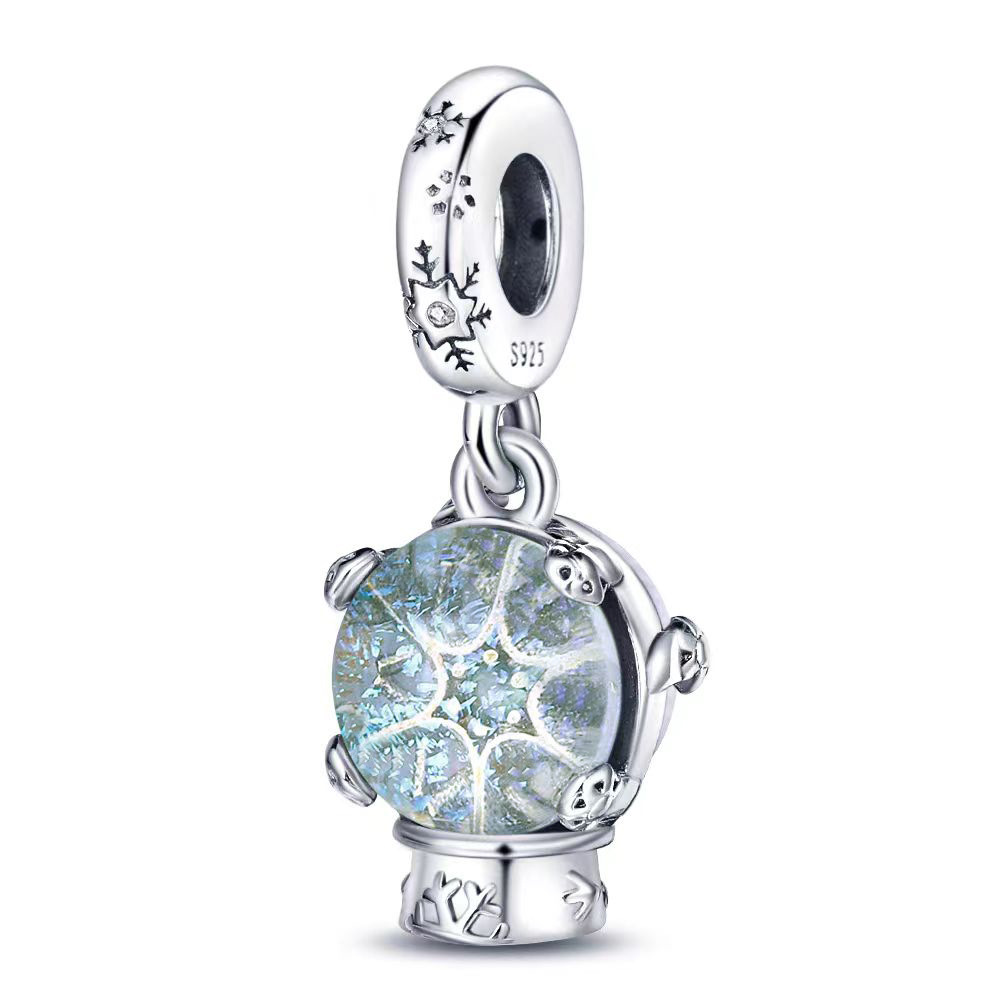 S925 sterling silver beaded DIY pendant snowflake