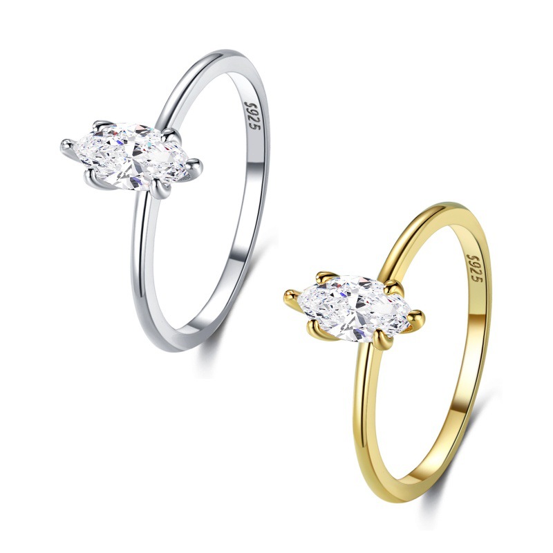 S925 sterling silver women's ring six prongs pear-shaped zircon ring