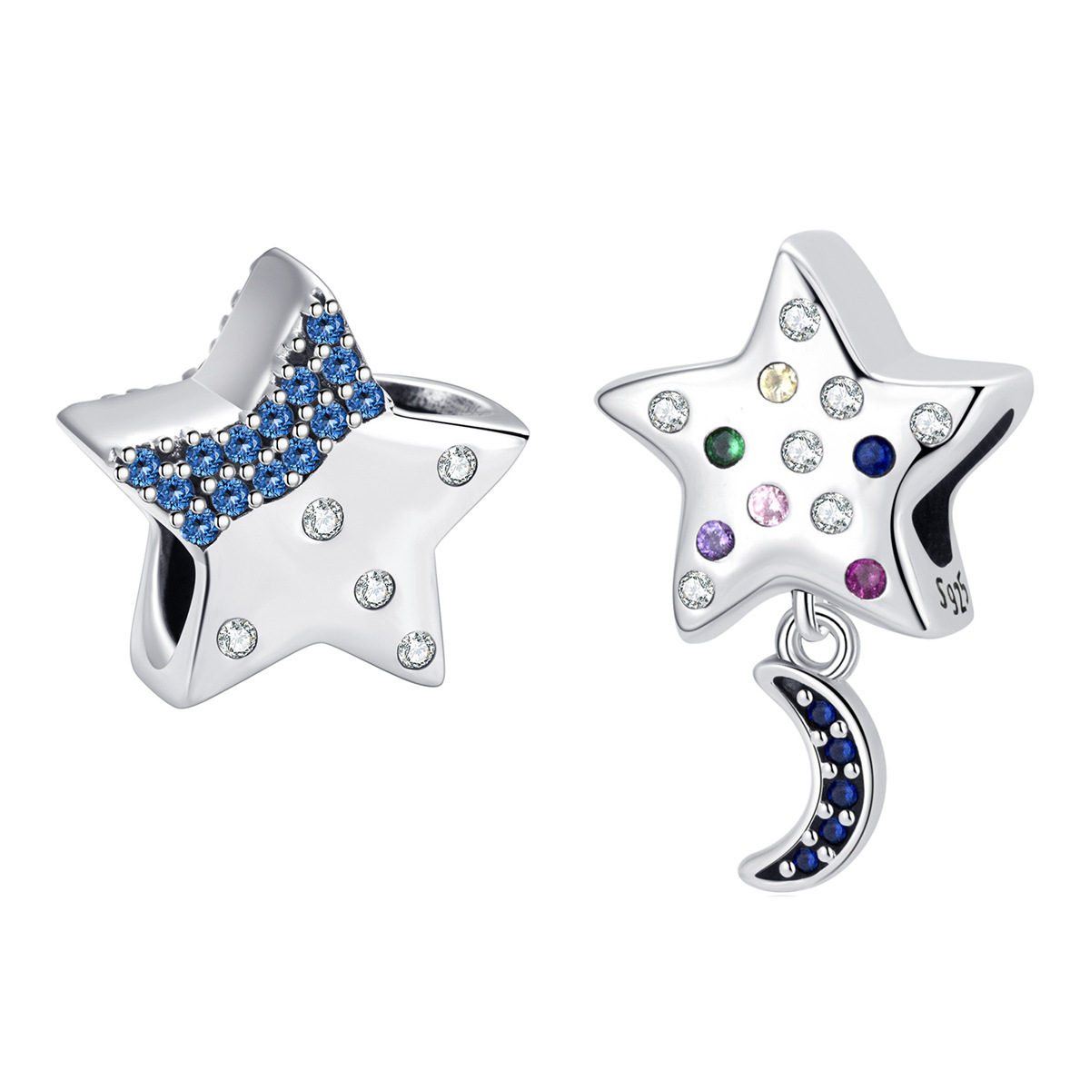 S925 Sterling Silver Beaded DIY Pendant Star Moon