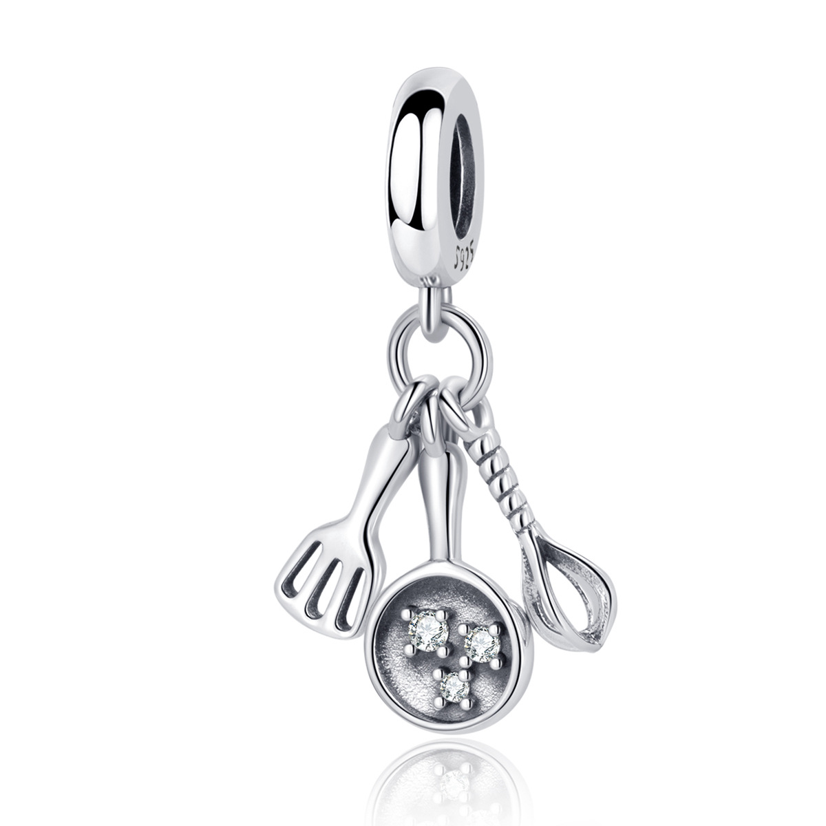 S925 Sterling Silver Beaded DIY Pendant Frying Pan
