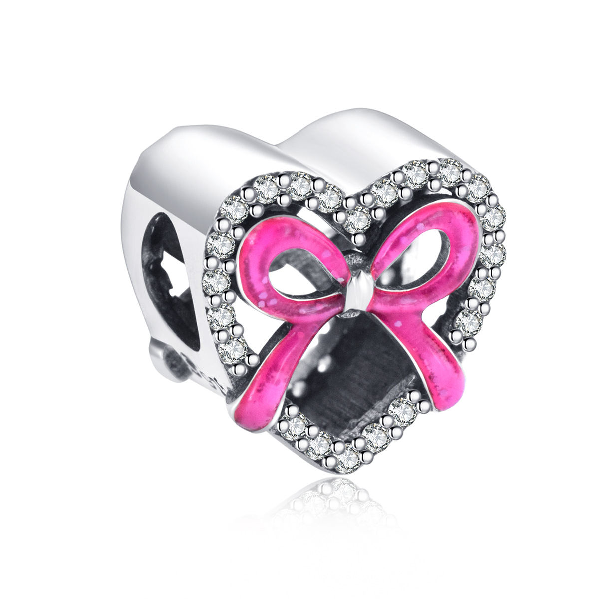 S925 Sterling Silver Beaded DIY Pendant Red Bow