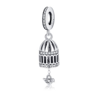 S925 sterling silver beaded DIY pendant hollow bird cage