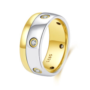 S925 sterling silver two-color couple ring gold plated