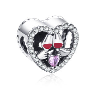 S925 sterling silver beaded DIY pendant love red wine glass
