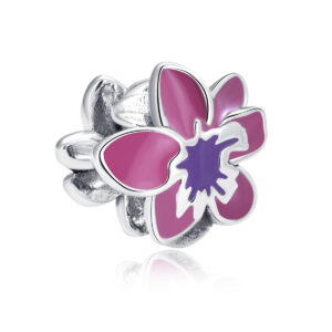 S925 Sterling Silver Beaded DIY Pendant Pink Flowers