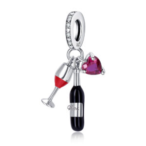 S925 sterling silver beaded DIY pendant red wine