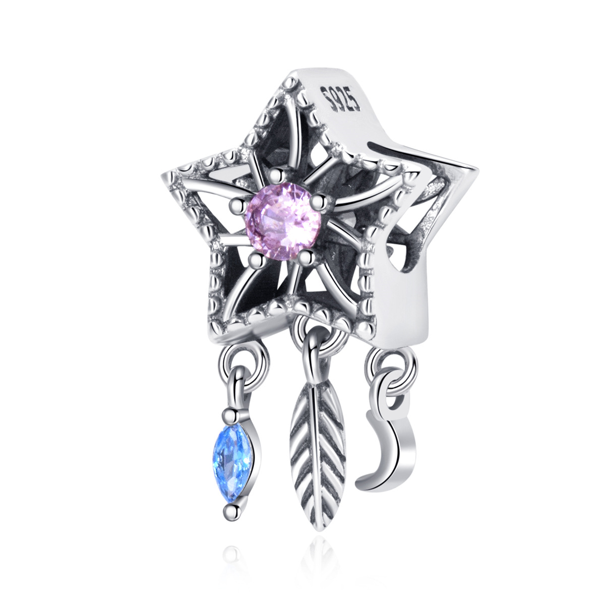 S925 sterling silver beaded DIY pendant hollow five-pointed star