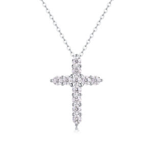 3mm S925 Silver Pendant Necklace Cross Round Moissanite Diamond Wedding Necklace