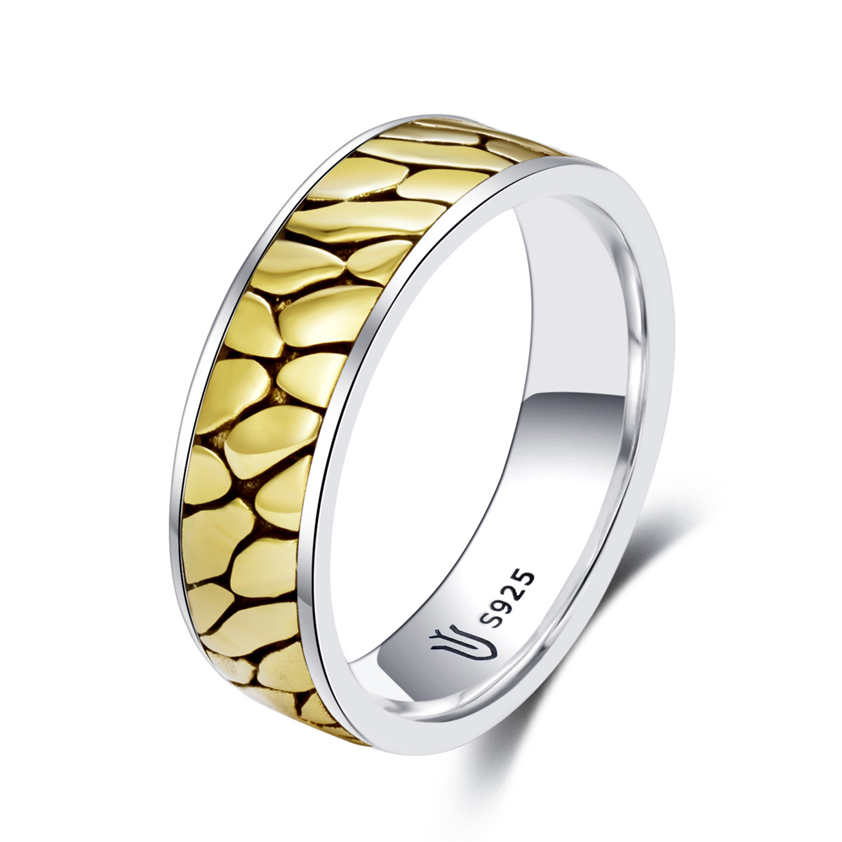 S925 sterling silver couple ring crack pattern gold craft unisex