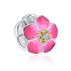 S925 Sterling Silver Beaded DIY Pendant Pink Flowers