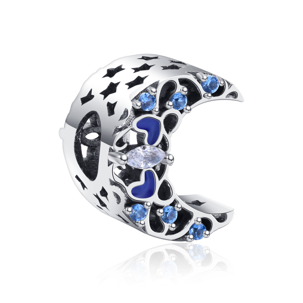 S925 sterling silver beaded DIY pendant starry moon