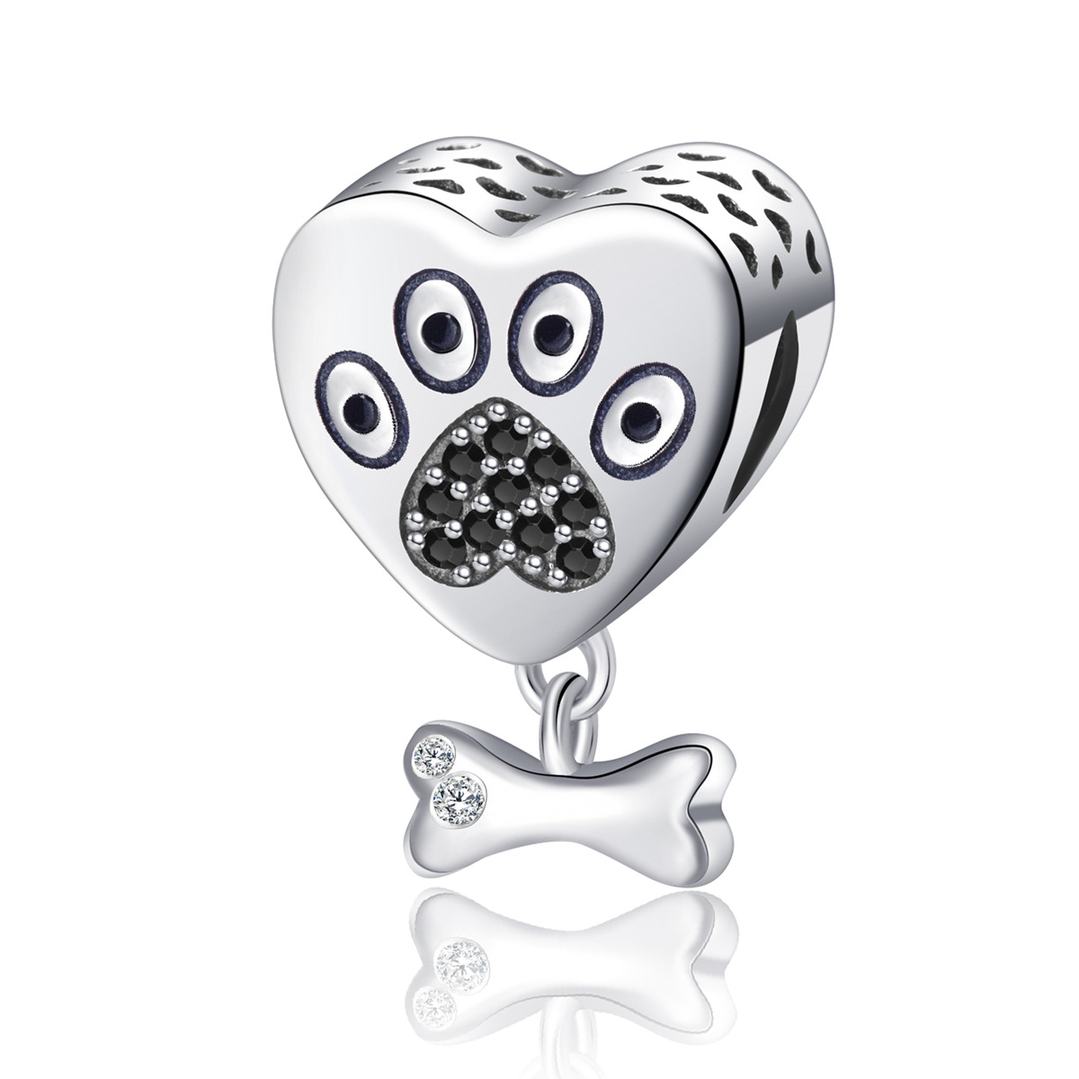 S925 sterling silver beaded DIY pendant paw print