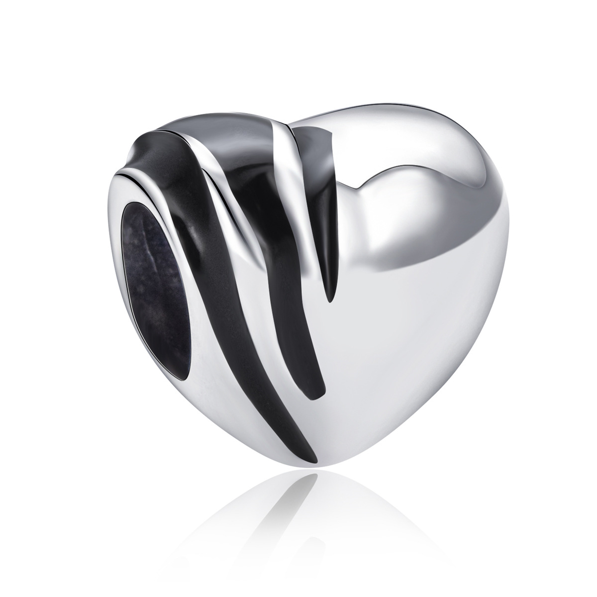 S925 sterling silver beaded DIY pendant heart shaped stripes