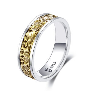S925 sterling silver couple ring gilt pattern gold craft unisex