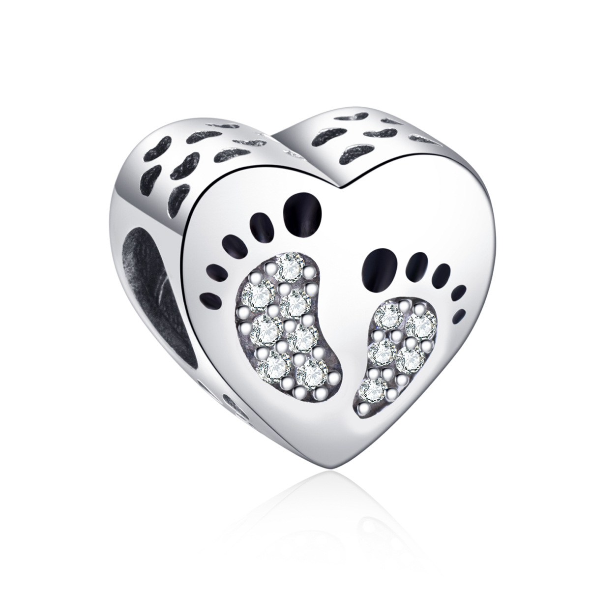 S925 sterling silver beaded DIY pendant love footprints