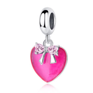 S925 sterling silver beaded DIY pendant pink bow