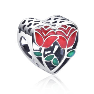 S925 sterling silver beaded DIY pendant red roses