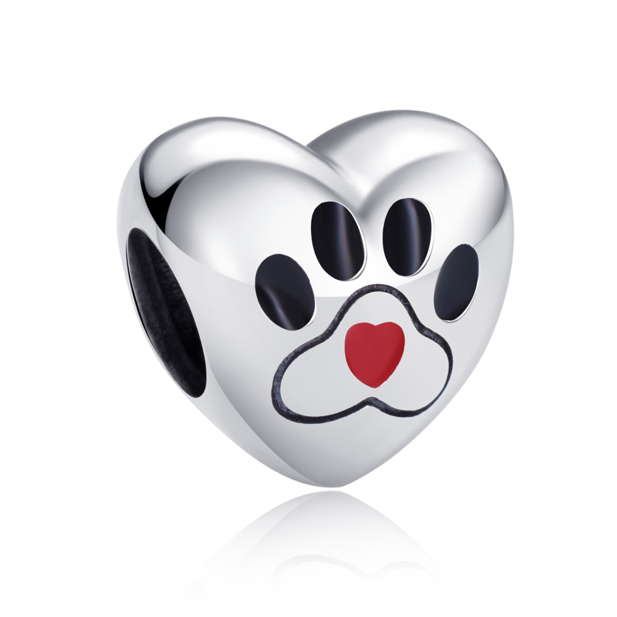 S925 sterling silver beaded DIY pendant love paw print
