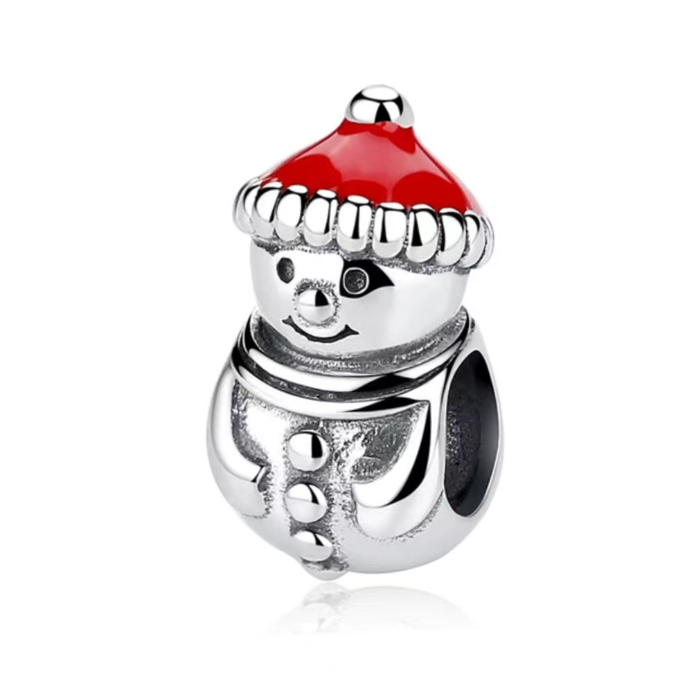 S925 Sterling Silver Beaded DIY Pendant Christmas Snowman